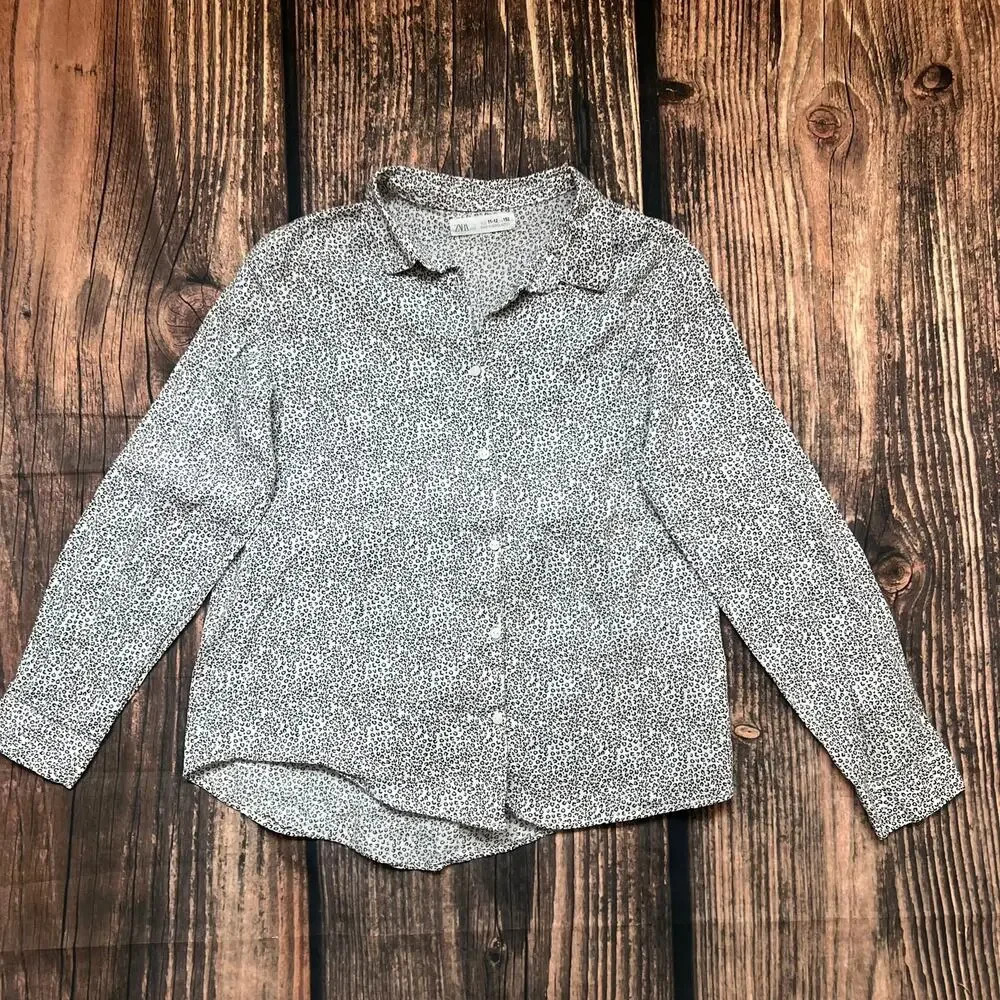Zara Kids Leopard Print‎ Long Sleeve Button-Up Shirt Size 12 Casual